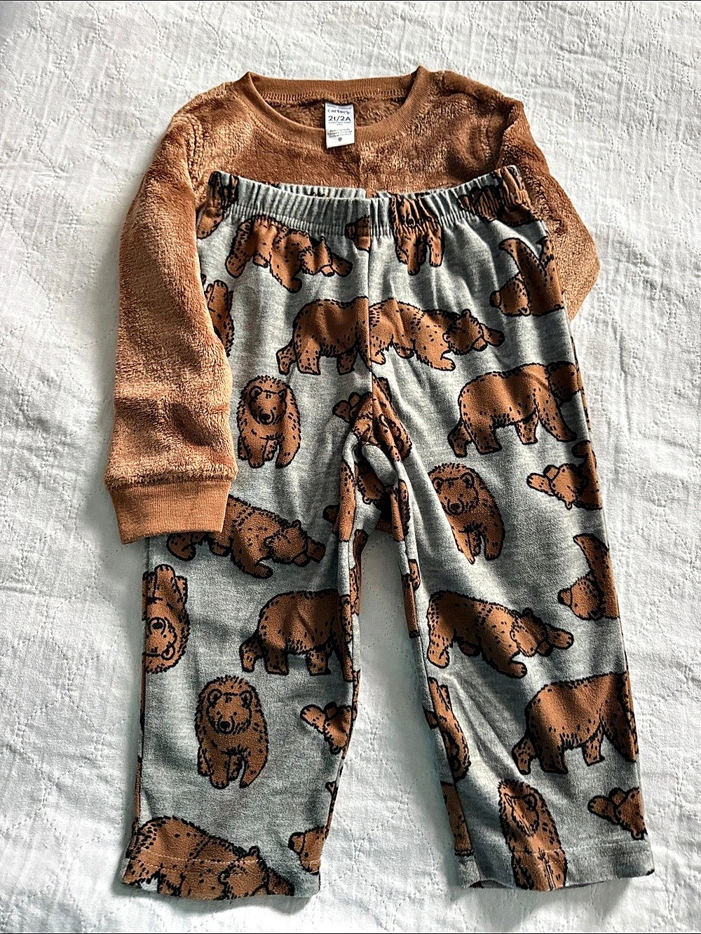 carter's Toddler 2-Piece Fuzzy Bear Pajama Set Brown & Gray Girls 2T